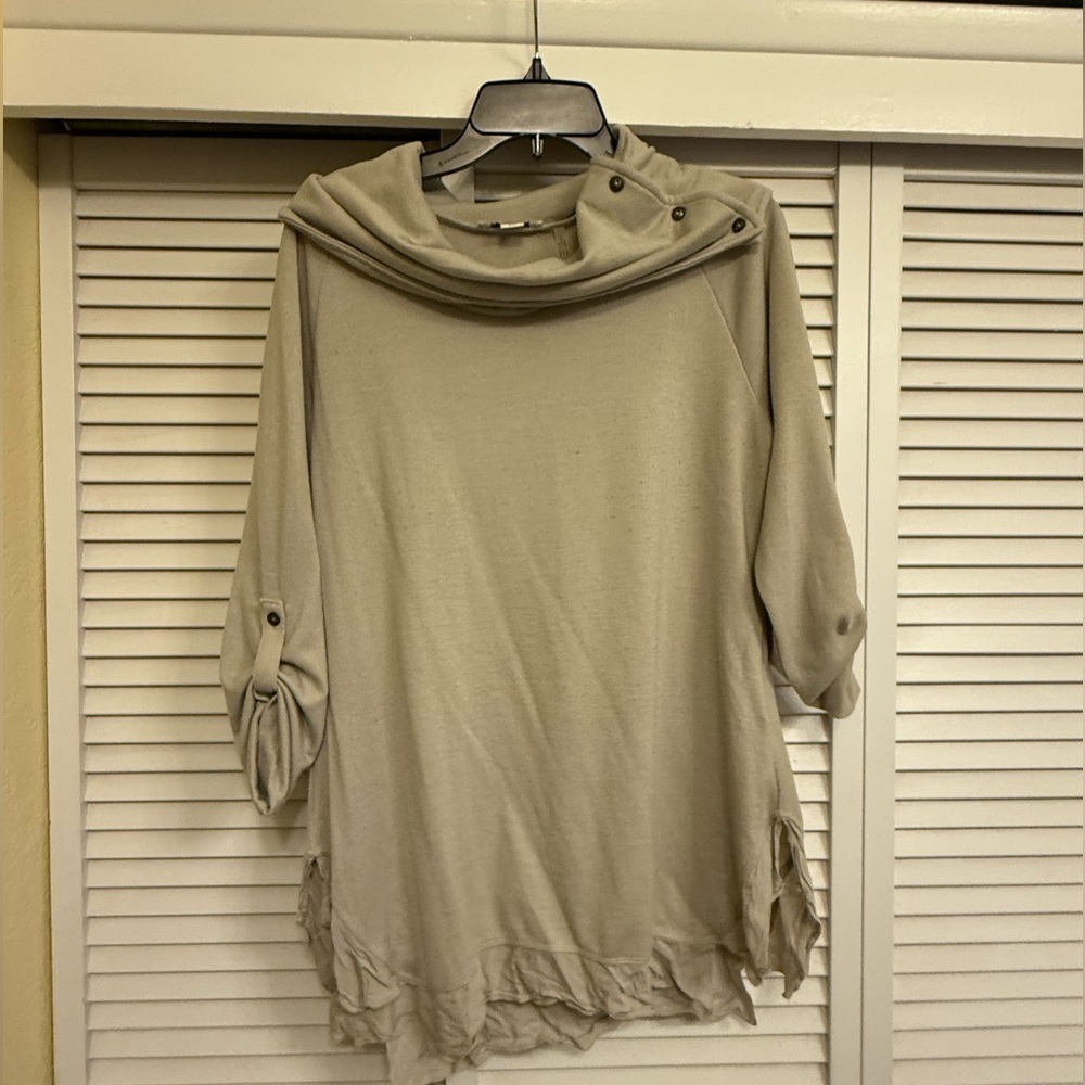 Beige Cowl Neck Tunic with Button Details Sz S/M